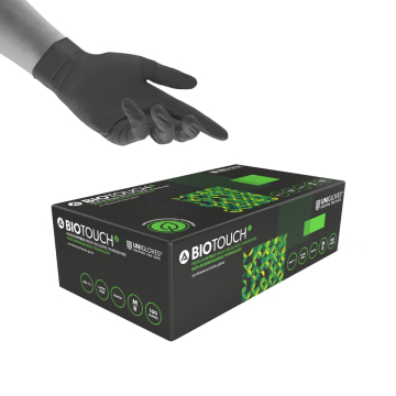 Box mit 100 biologisch abbaubaren Unigloves BioTouch Nitril handschuhen