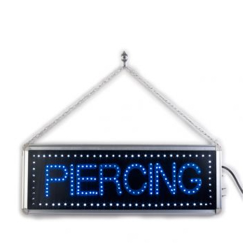 „Piercing" - LED-Schild zum Aufhängen, mit Kette