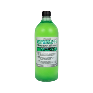 1 liter bottle of Cyber Green Soap with red cap and detailed label