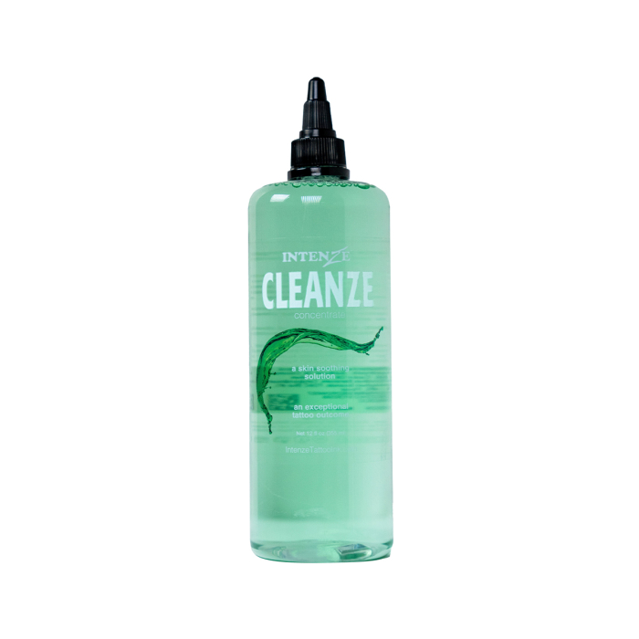 Intenze Ink Tattoo Cleanze Cleaning Solution 360ml bottle with green liquid