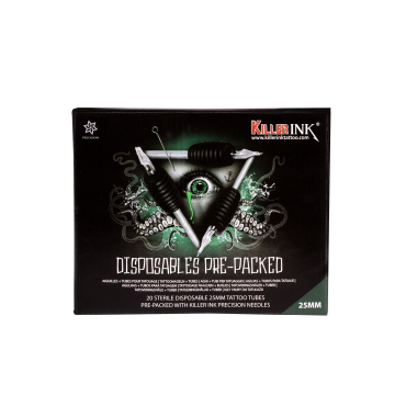 20x Killer Ink Einweg-Tubes 25 mm, vorverpackt mit 0,35 mm Precision Tattoonadeln - gemischte Größen & Spitzenarten