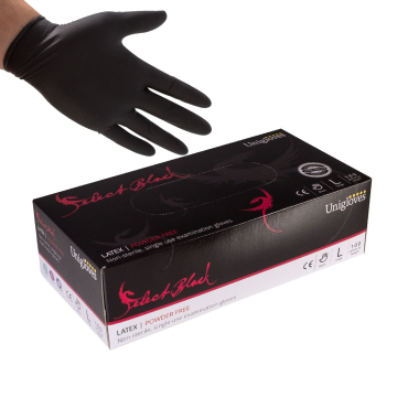Box mit 100 Unigloves Select Black Latex handschuhen