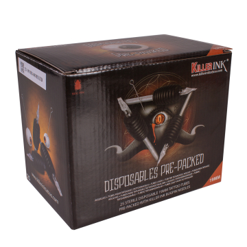 25 St. Killer Ink Einweggriff/-Spitze 19mm, vorverpackt mit Precision 0,35MM Tattoonadeln, verschiedene Größen/Arten