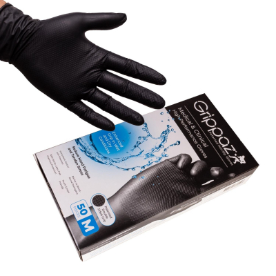 Box mit 50 Grippaz - High Performance rutschfeste schwarze Nitril-Handschuhe