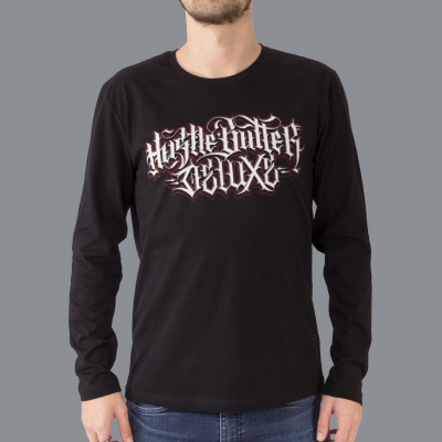 Luxury Hustle Wear Langarm-Shirt in Schwarz. „Hustle Butter Deluxe