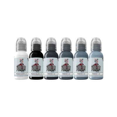 World Famous Limitless Tattoo Ink - A.D. Pancho Pastel Grey Set v2 - 6x 30 ml