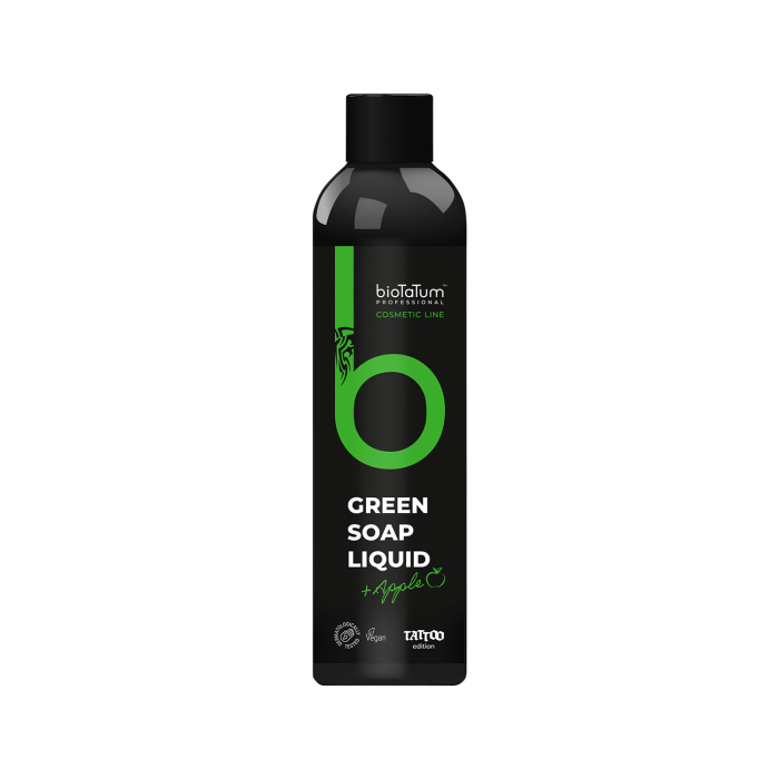 BioTaTum Green Soap Liquid Apple 250ml black bottle with green logo and text