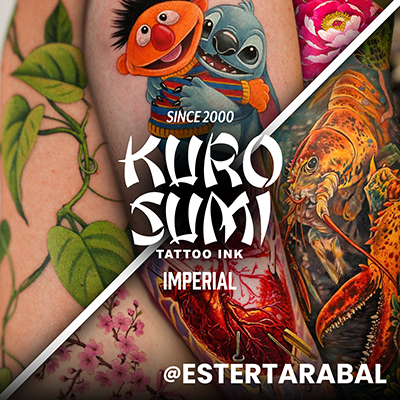 Eine Collage verheilter Tattoos, gestochen mit Kuro Sumi Imperial von Ester Tarabal