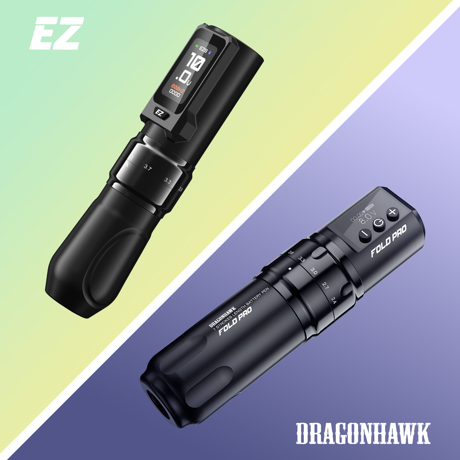 Eine EZ-Tattoomaschine und eine Dragonhawk-Tattoomaschine